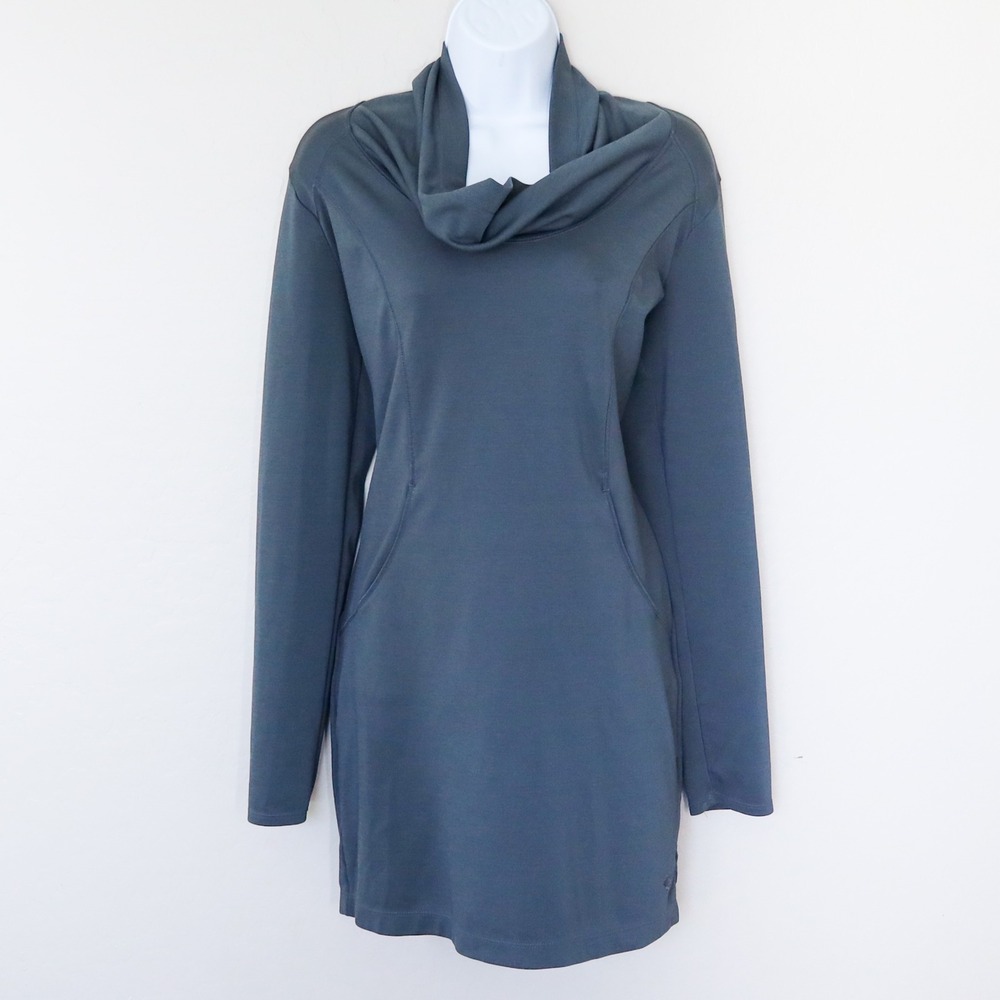 Mountain Hardwear Tunic Dress M Gray Cowl Neck‎ Wool Blend Pockets Long Sleeve